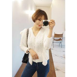 Ruffle-trim Pointelle-knit Cardigan