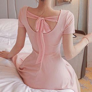 Tie Back Short-sleeve A-line Dress