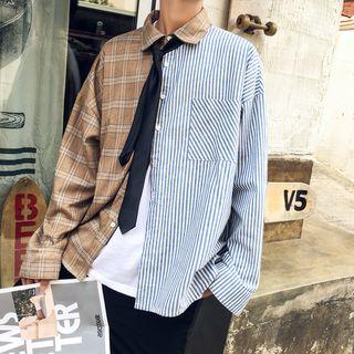 Stripe & Gingham Panel Long-sleeve Shirt