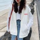 Letter Print Hooded Zip Vest