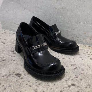 Platform Block Heel Chain Accent Loafers