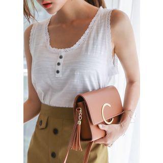 Tall Size Buttoned Lace Sleeveless Top