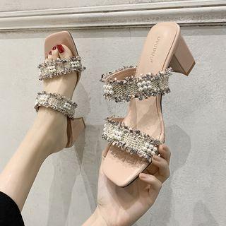 Bead Embellished Block Heel Sandals