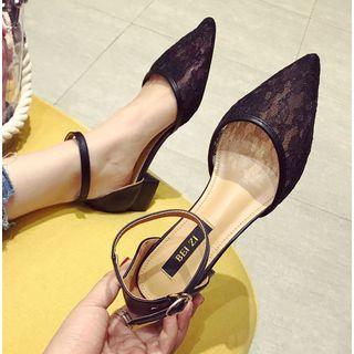 Mesh Panel Pointed Toe Block Heel Dorsays