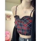 Plaid Crop Camisole Top Plaid - Red & Black - One Size