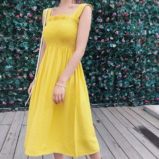 Strappy Frill-trim A-line Midi Dress