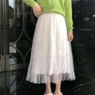 Plain High-waist Mesh Frilled Skirt
