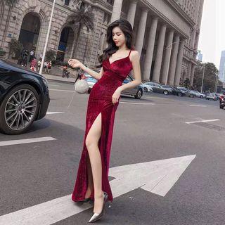 Spaghetti Strap Split Evening Dress