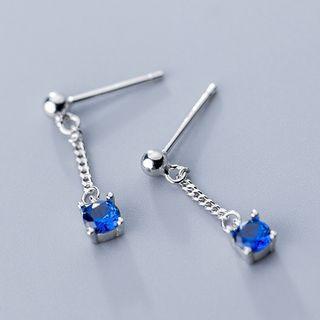 Rhinestone Drop Earring 1 Pair - S925 Silver - Earring - One Size