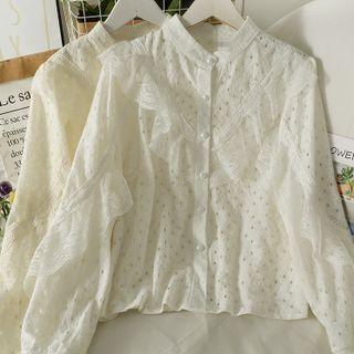 Mesh Ruffle-trim Loose Lace Shirt