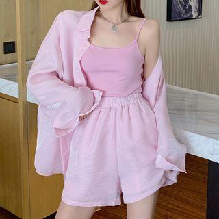 Spaghetti Strap Top / Plain Shirt / Wide-leg Shorts