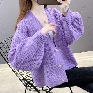 V-neck Cropped Long-sleeve Knit Sweater Cardigan