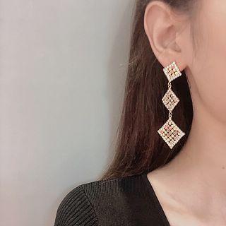 Rhinestone Square Dangle Earring 1 Pair - Al0444 - One Size