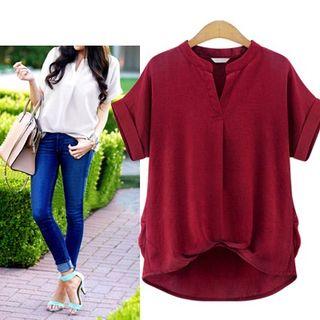 Short-sleeve Open Placket Blouse