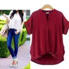 Short-sleeve Open Placket Blouse