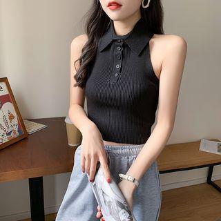 Polo Neck Knit Tank Top