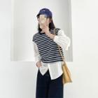 Mock Two Piece Two Tone Striped Button-up Top