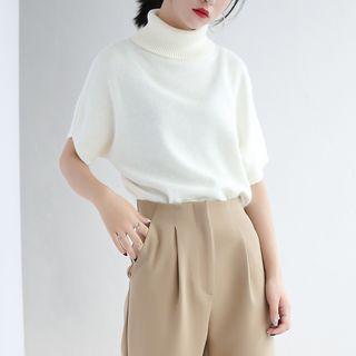 Elbow-sleeve Turtleneck Knit Top
