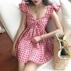 Short-sleeve Checkered A-line Mini Dress