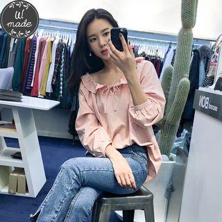 Tie-neck Frill-trim Cotton Top