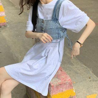 Short-sleeve A-line Dress / Sleeveless Denim Top