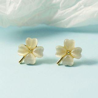 Clover Faux Cat Eye Stone Alloy Earring 1 Pair - Gold - One Size
