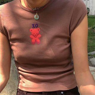 Short Sleeve Bear Crop T-shirt