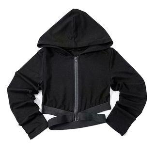 Hooded Zip Strapped Cropped Jacket