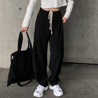 Long-sleeve Buttoned Crop Top / Drawstring Pants