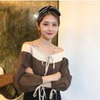 Color Block Off-shoulder Long-sleeve Blouse