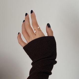 Leaf Rhinestone Layered Alloy Open Ring 1 Pc - Gold - One Size