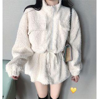 Drawstring Waist Zip Front Fleece Top