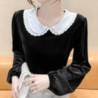 Long-sleeve Layered Collar Velvet Blouse