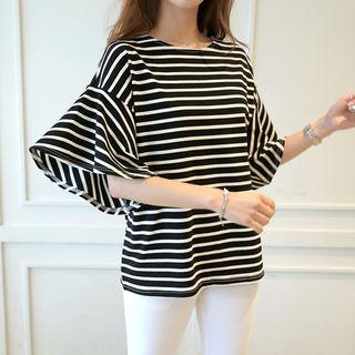 Flared-sleeve Striped Top