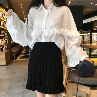 Ruffle Shirt / A-line Knit Skirt