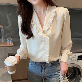 V-neck Ruffled Trim Blouse