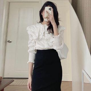 Collar Blouse / Midi Pencil Skirt