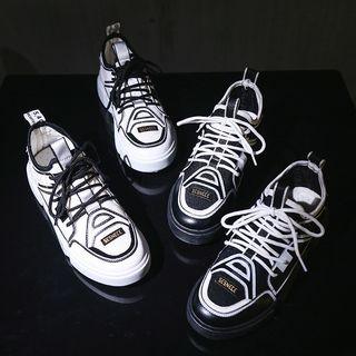 Contrast Trim Platform Lace-up Sneakers