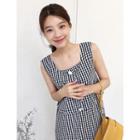 Mock Two-piece Sleeveless Gingham Dress