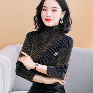 High-neck Color-block Velvet Top