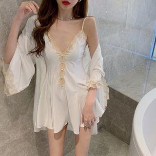 Spaghetti Strap Lace Trim Dress / Jacket
