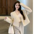 Frayed Trim Cropped Jacket / Camisole Top / Wide-leg Pants