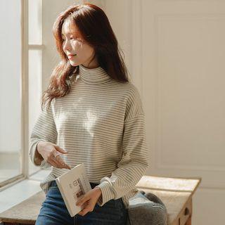 Turtle-neck Napped Stripe Top