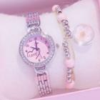 Set: Rhinestone Bracelet Watch + Flower Bracelet