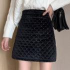 Quilted Rhinestone Mini A-line Skirt
