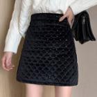 Quilted Rhinestone Mini A-line Skirt