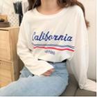 Long-sleeve Lettering Print T-shirt White - One Size