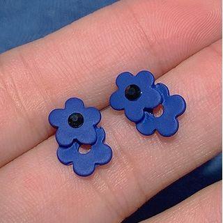 Flower Alloy Earring 1 Pair - 925 Silver Needle - Dark Blue - One Size