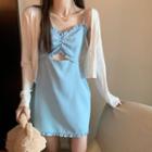 Wood Ear Trim Cut-out Suspender Skirt / Plain Long-sleeve Cardigan