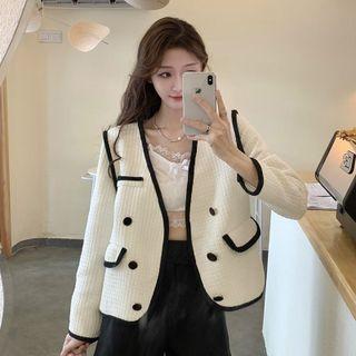 Long-sleeve V-neck Two-tone Jacket